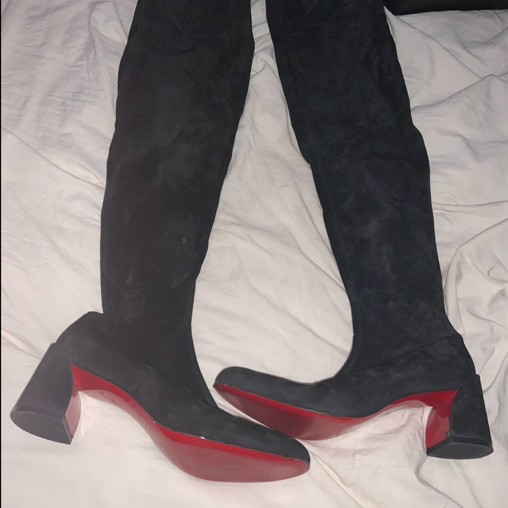 Christian Louboutin Black Over-the-Knee Boots with Red Sole